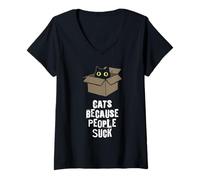 Women's Cats Because People Suck Funny Introvert Feline V-Neck T-Shirt
