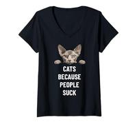 Women's Cats Because People Suck Sphynx Cat Lover V-Neck T-Shirt