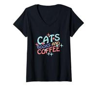 Women's Cats Books and Coffee V-Neck T-Shirt