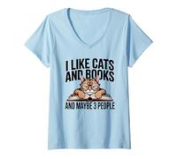 Women's Cats Books Maybe 3 People Antisocial Introvert Reading V-Neck T-Shirt