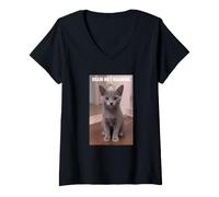 Women's Cats Brain not braining Funny Russian Blue Kitten cat Meme V-Neck T-Shirt