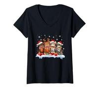 Womens Cats Christmas Santa Sport Basketball and Soccer Lovers V-Neck T-Shirt