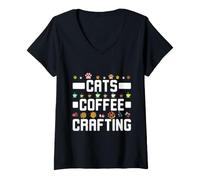 Women's Cats Coffee Crafting Crafter Creative Hobby V-Neck T-Shirt