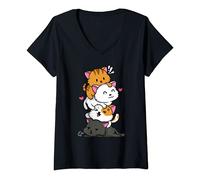 Womens Cats Fountain Kawaii Comics Kitten Claw Breed Pet Meow Cat V-Neck T-Shirt