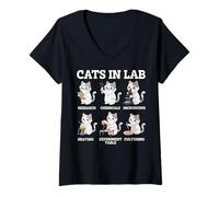 Women's Cats in the Lab Science Humor Graphic V-Neck T-Shirt