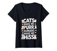 Womens Cats Make Me Purr, Humans Make Me Hiss - Funny Cat Lover V-Neck T-Shirt