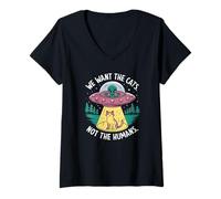 Womens Cats nd Aliens, cat Lovers V-Neck T-Shirt