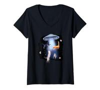 Women's Cats nd Aliens, cat Lovers V-Neck T-Shirt