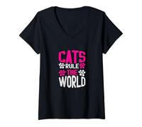 Womens Cats Rule The World V-Neck T-Shirt
