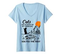 Womens Cats Solve Most Of My Problems Hiking Solves The Rest V-Neck T-Shirt