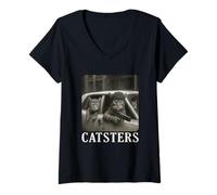 Womens Catsters Gangster Cat Meme Funny Cats Gang Humor V-Neck T-Shirt