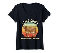 Women's Cattle Cow Farming Farmer I Like Cows & Maybe Like 3 People V-Neck T-Shirt