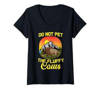 Women's Cattle Farmer Do Not Pet The Fluffy Cows Buffalo Bison V-Neck T-Shirt
