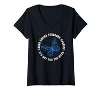 Womens Cauda Equina Syndrome Warrior Blue Ribbon Butterfly V-Neck T-Shirt