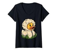 Womens Cauliflower Duck Veggie Vegan Vegetarian V-Neck T-Shirt