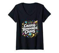 Women's Causing Benevolent Chaos Creative Identity Statement V-Neck T-Shirt