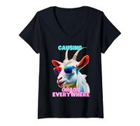 Womens Causing chaos everywhere, exciting, funny and crazy goat tee V-Neck T-Shirt