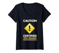 Womens Caution Certified Tow Trucker Tow Truck Operator V-Neck T-Shirt