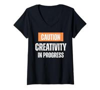 Women's Caution Creativity in Progress Creative Artist V-Neck T-Shirt