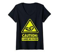 Women's Caution I Have No Filter Funny Warning Sign Bear Trap V-Neck T-Shirt