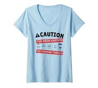 Womens Caution I've Been Known to Throw Things Pottery Meme V-Neck T-Shirt