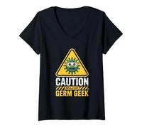 Womens Caution Major Germ Geek Microbiologist V-Neck T-Shirt
