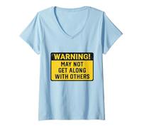 Women's Caution May Not Get Along with Others Funny Sarcasm V-Neck T-Shirt