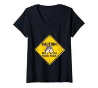 Womens Caution Sign Alaskan Malamute Dog Funny Gift Malamute Puppy V-Neck T-Shirt