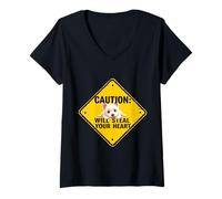 Womens Caution Sign Highland White Terrier Funny Gift Westie Puppy V-Neck T-Shirt