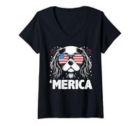 Womens Cavalier King Charles 4th Of July Merica Patriotic Dog Tee V-Neck T-Shirt