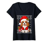 Women's Cavalier King Charles Spaniel Dog Christmas Santa Costume V-Neck T-Shirt
