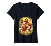 Women's Cavalier King Charles Spaniel He is Risen Easter Cross V-Neck T-Shirt