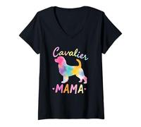 Womens Cavalier King Charles Spaniel Mama Color Charles Spaniel Mom V-Neck T-Shirt