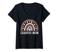 Womens Cavapoo Mum Mummy Rainbow Leopard Mothers Day Cavapoo Lover V-Neck T-Shirt