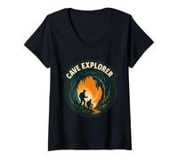 Womens Cave Explorer Shirt Indiana Hiking Underground Adventure V-Neck T-Shirt