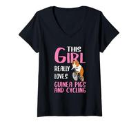 Womens Cavy Stuff This Girl Really Loves Guinea Pigs and Cycling V-Neck T-Shirt