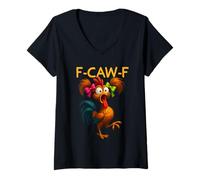 Womens Caw Funny Chicken Humor Quote Rooster Meme Crazy Bird Women V-Neck T-Shirt
