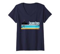 Women's Cawsand Beach Cornwall Belly Boarding Surfing Retro Surfer V-Neck T-Shirt