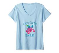 Womens Cayo Costa Florida Tie Dye Watercolor Loggerhead Turtle V-Neck T-Shirt
