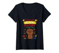 Women's Celebrate Black History Month Raised Fist Pride V-Neck T-Shirt