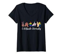 Women's Celebrate Diversity Austism Black Race Peace Gender LGBTQ V-Neck T-Shirt