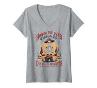 Womens Celebrate Life - Día de los Muertos Cowboy Skull V-Neck T-Shirt