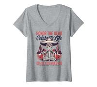 Womens Celebrate Life - Día de los Muertos Cowboy V-Neck T-Shirt