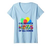 Women's Celebrate Minds of All Kinds Autism Awareness Fun V-Neck T-Shirt