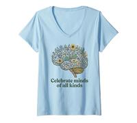 Women's Celebrate Minds of All Kinds Autism Teacher Inclusion SPED V-Neck T-Shirt