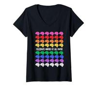 Womens Celebrate Minds Of All Kinds Rainbow Brains Autism ADHD V-Neck T-Shirt