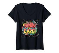 Womens Celebrate Realness with this Down to Earth Graphic V-Neck T-Shirt