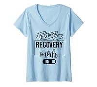 Womens Celebrate Sober Recovery Mode On Sobriety Anniversary 1 Year V-Neck T-Shirt