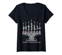 Women's Celebrate the Principles of Kwanzaa Kinara Calligraphy Art V-Neck T-Shirt