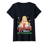 Women's Celebrating 17 Years of Teaching 10th Anniversary Teacher V-Neck T-Shirt